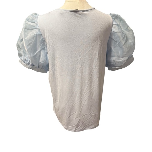 adrianna papell blouse M latest style puffy short sleeve in sage color - Picture 3 of 5